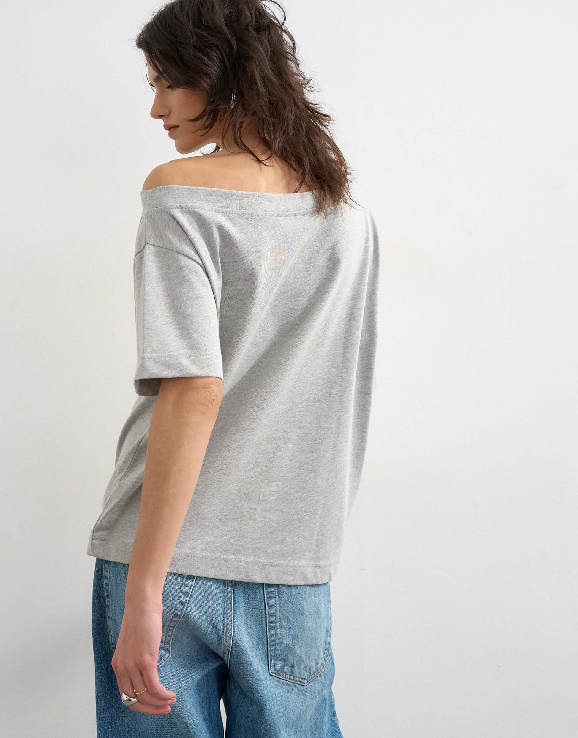 Topshop fallen shoulder t-shirt in grey marl