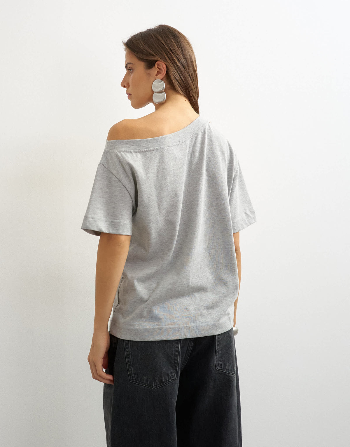 Topshop fallen shoulder t-shirt in grey marl