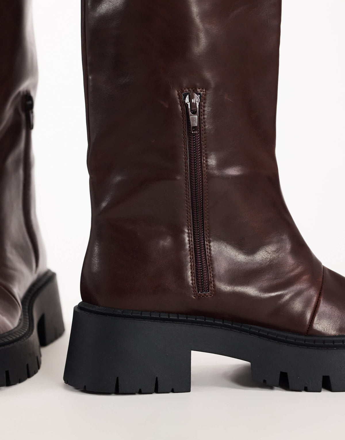 Topshop Lennox chunky knee high boot in chocolate