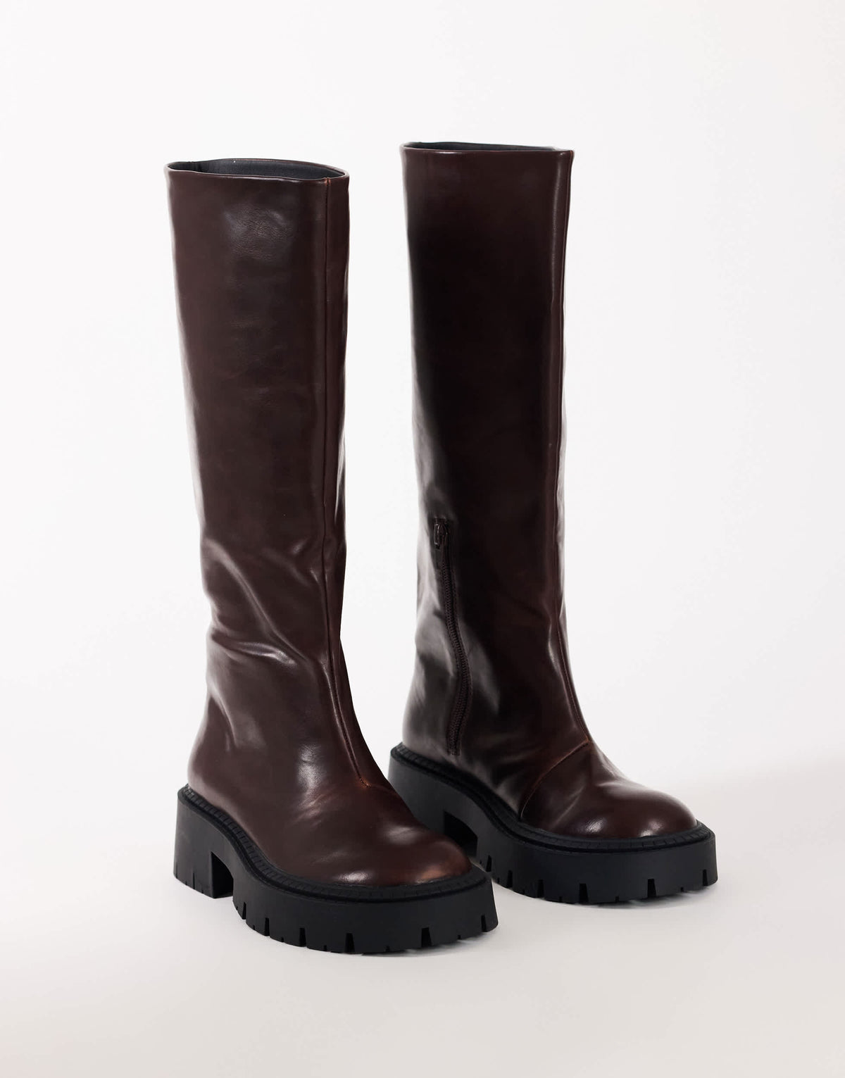 Topshop Lennox chunky knee high boot in chocolate