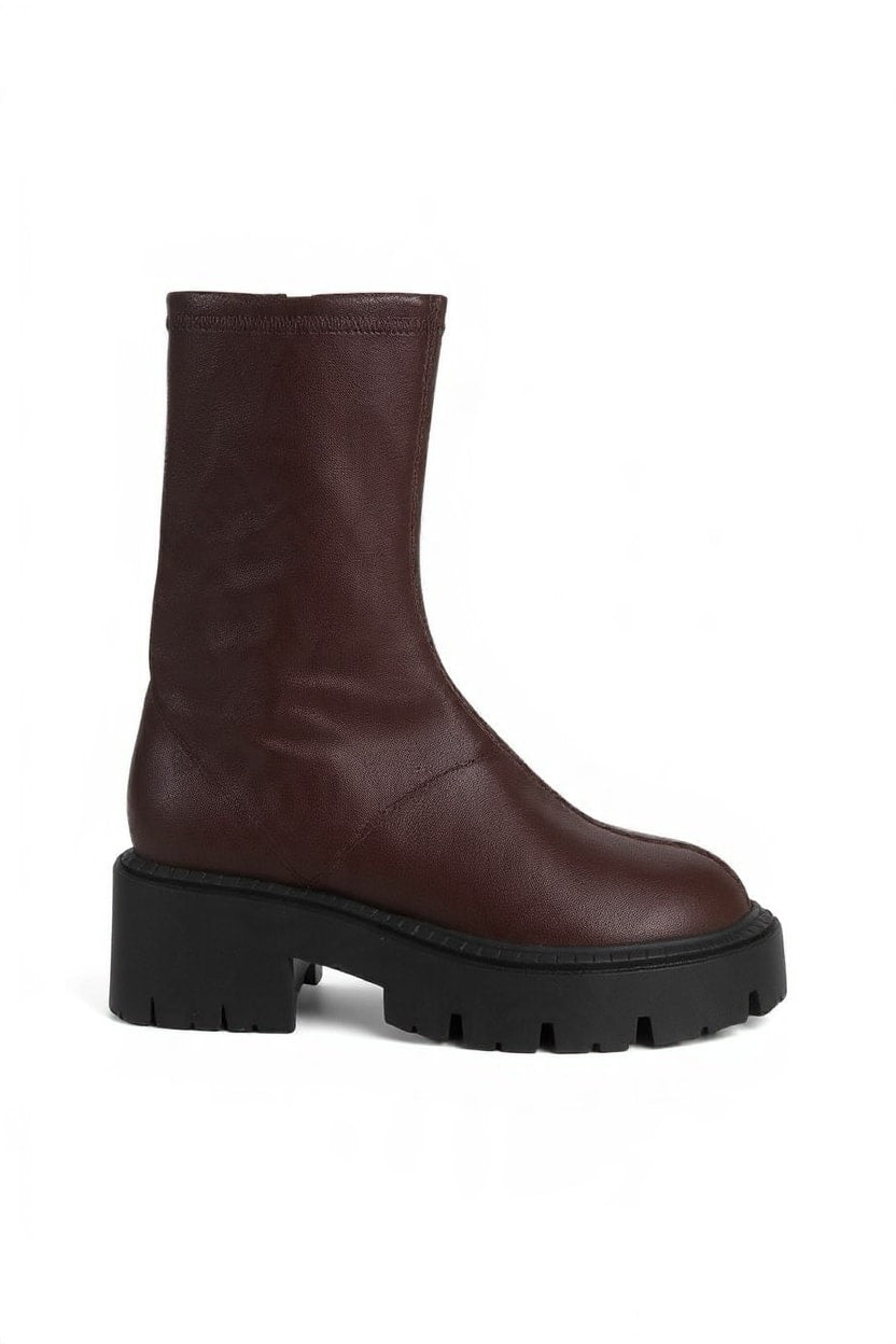 Topshop Liam chunky sock boot in chocolate