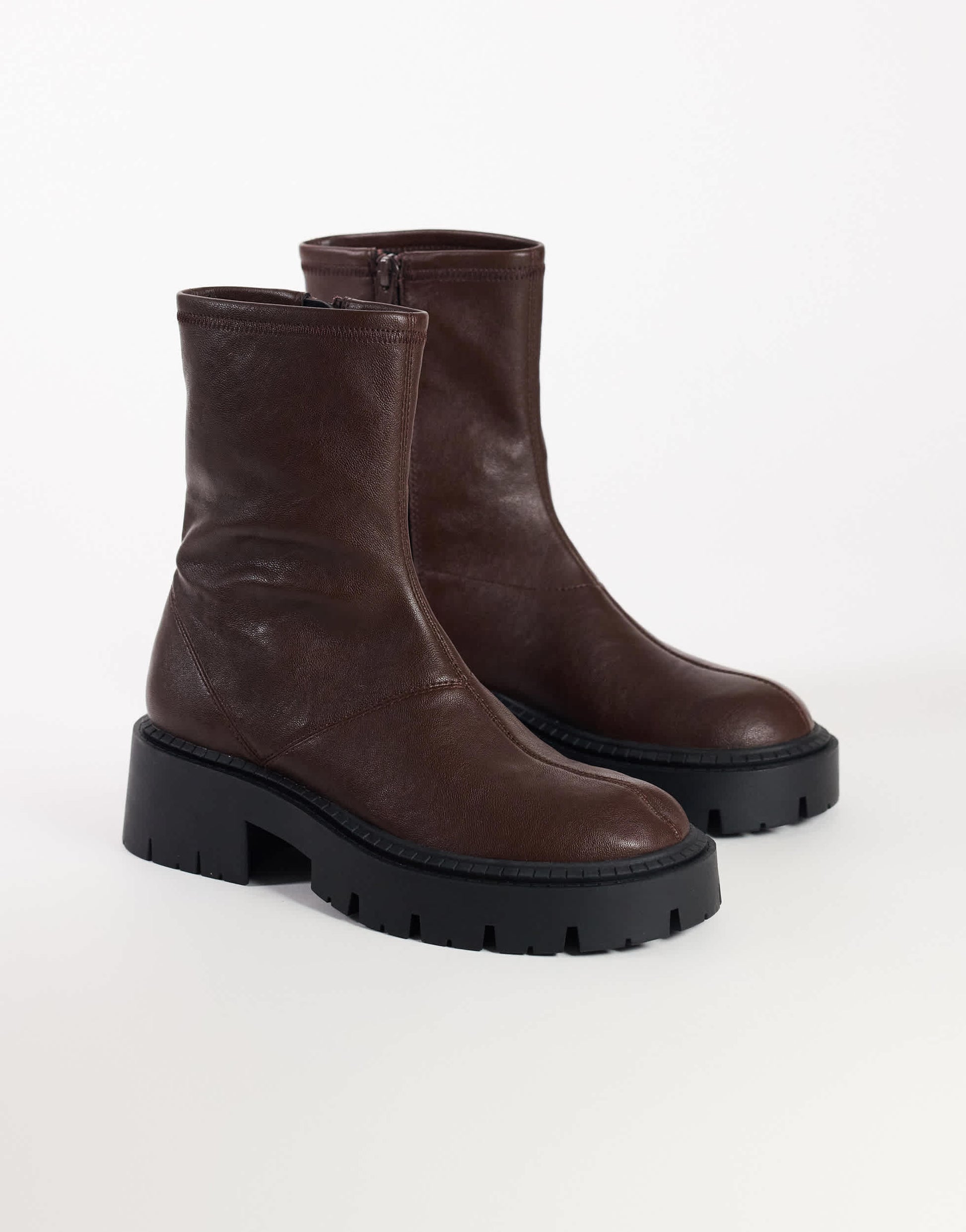 Topshop Liam chunky sock boot in chocolate