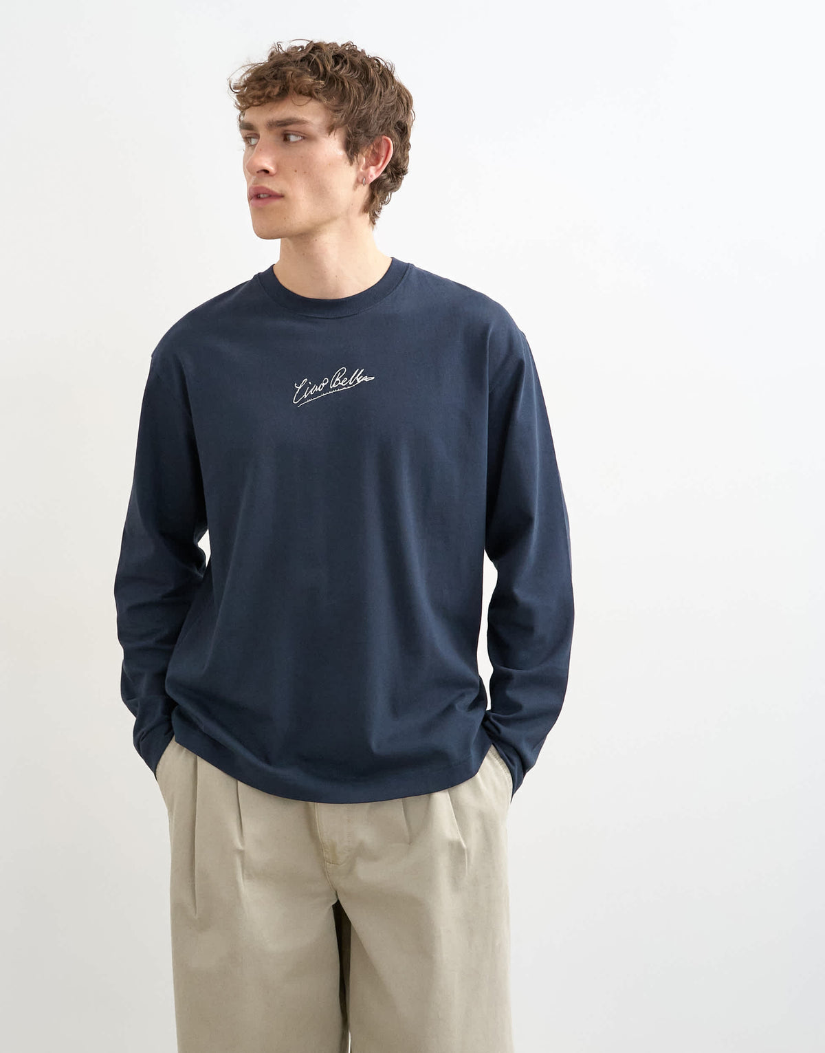 Topman relaxed fit long sleeve t-shirt with ciao bella print in navy