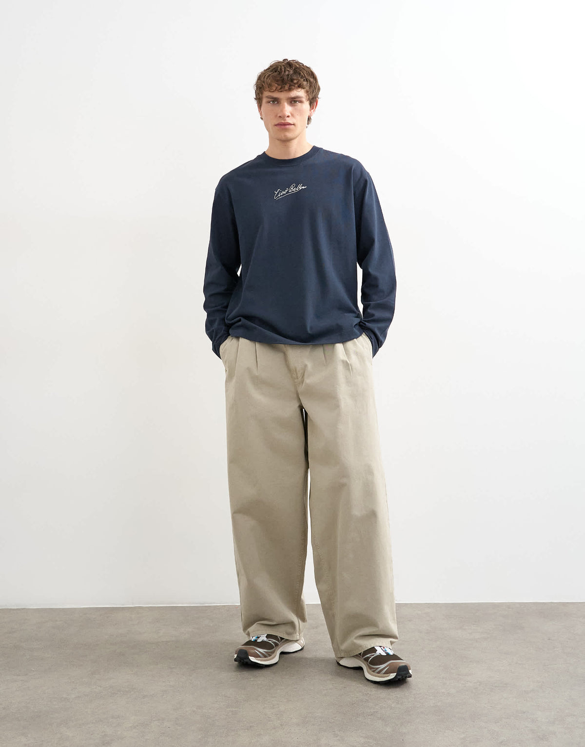 Topman relaxed fit long sleeve t-shirt with ciao bella print in navy