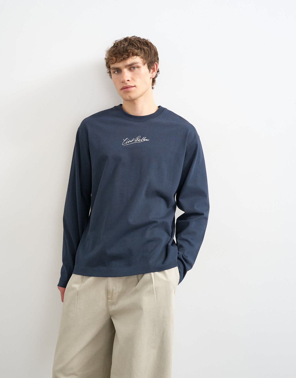 Topman relaxed fit long sleeve t-shirt with ciao bella print in navy