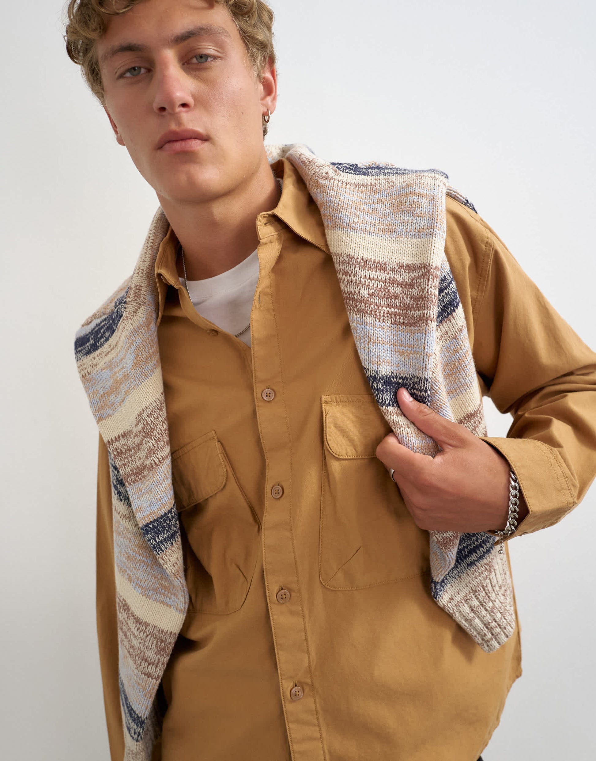 Topman oversized fit utility shirt in tan
