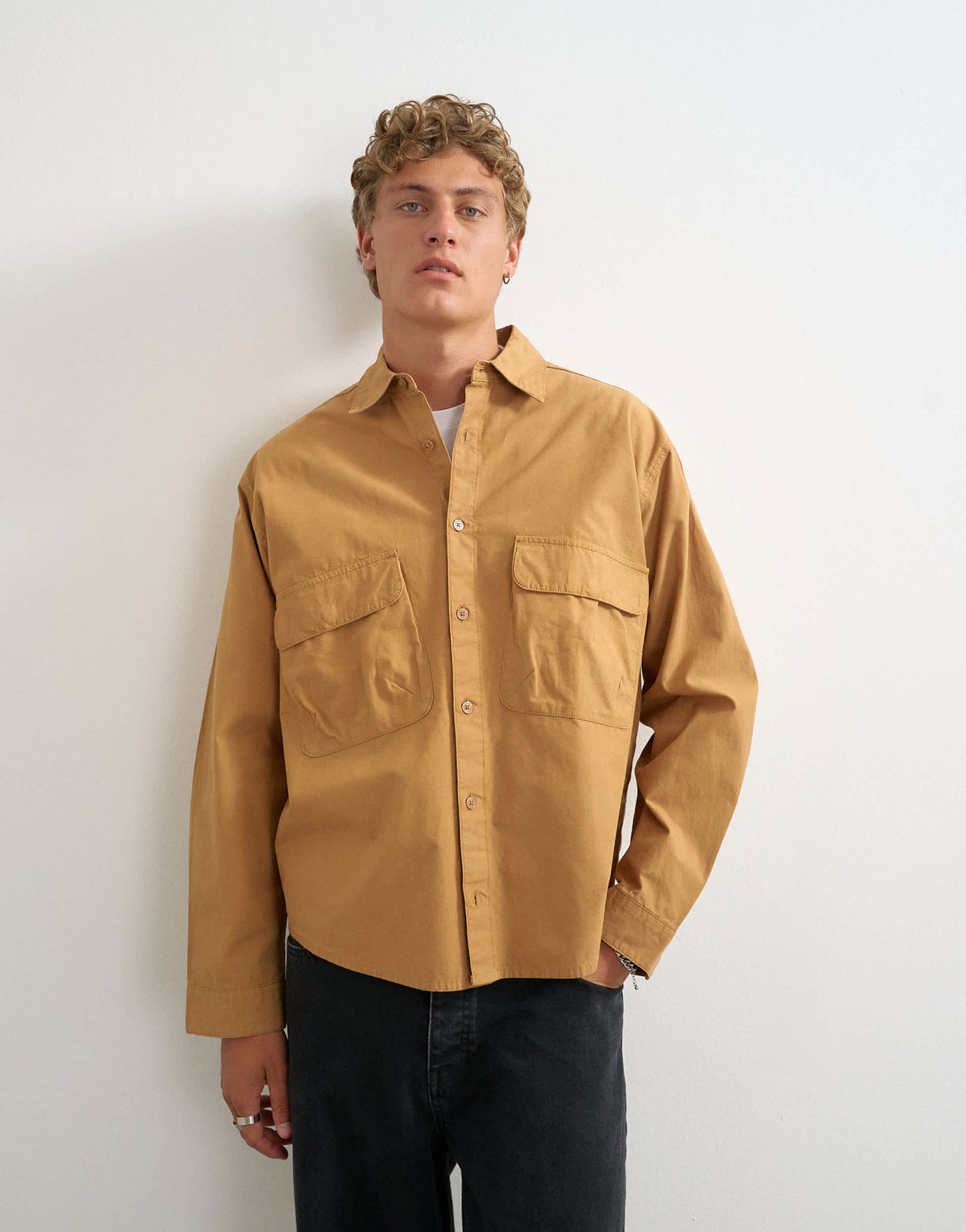 Topman oversized fit utility shirt in tan