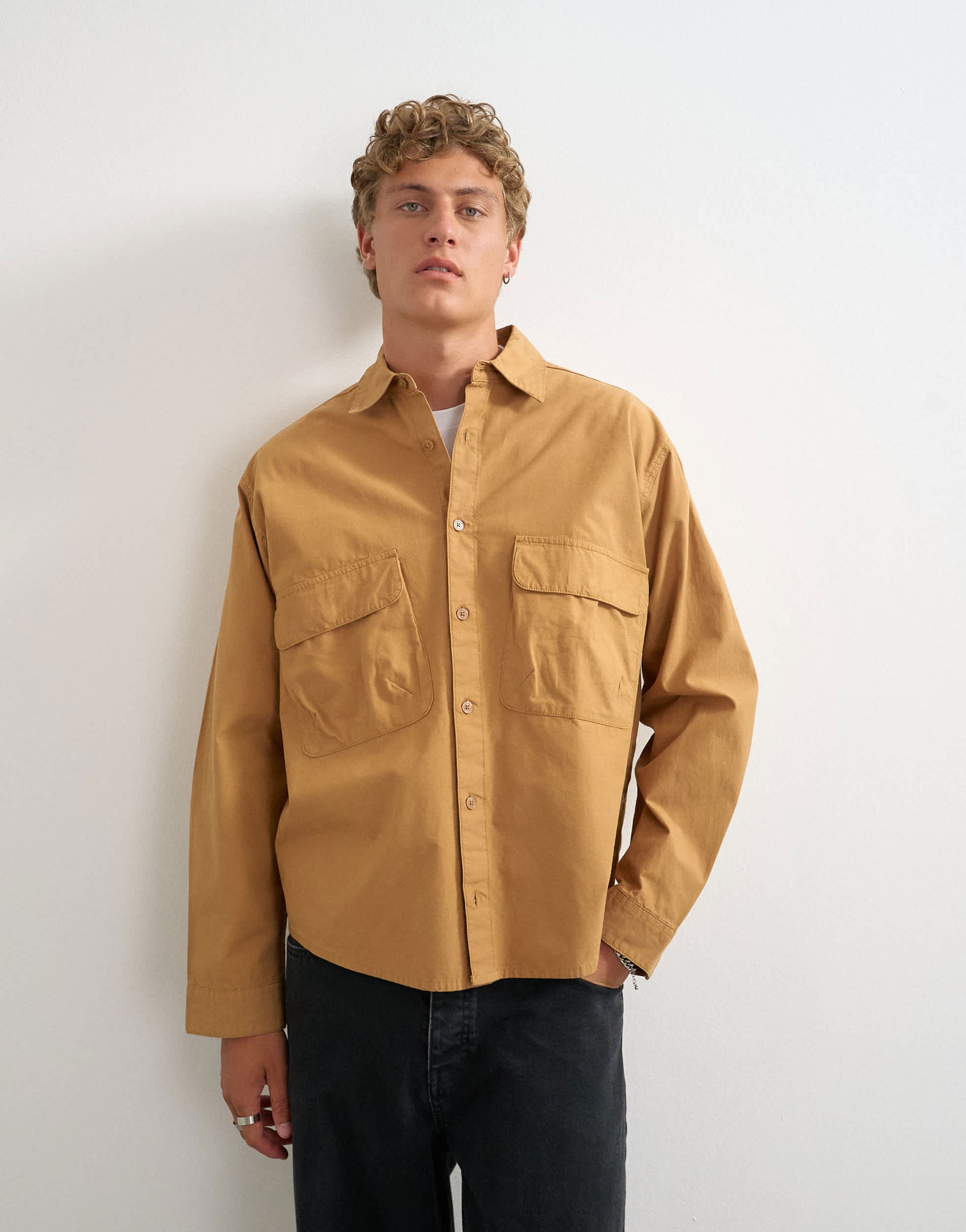 Topman oversized fit utility shirt in tan