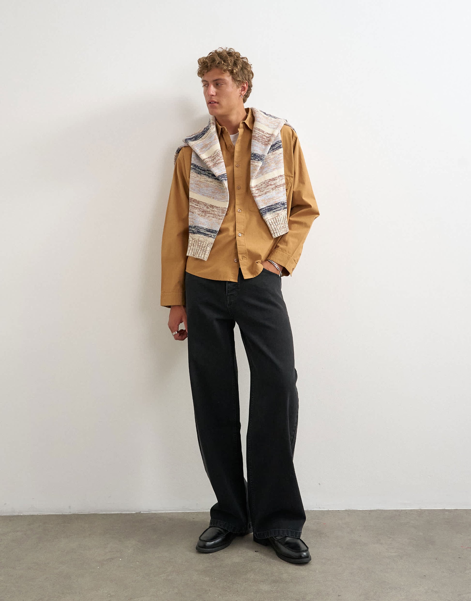 Topman oversized fit utility shirt in tan