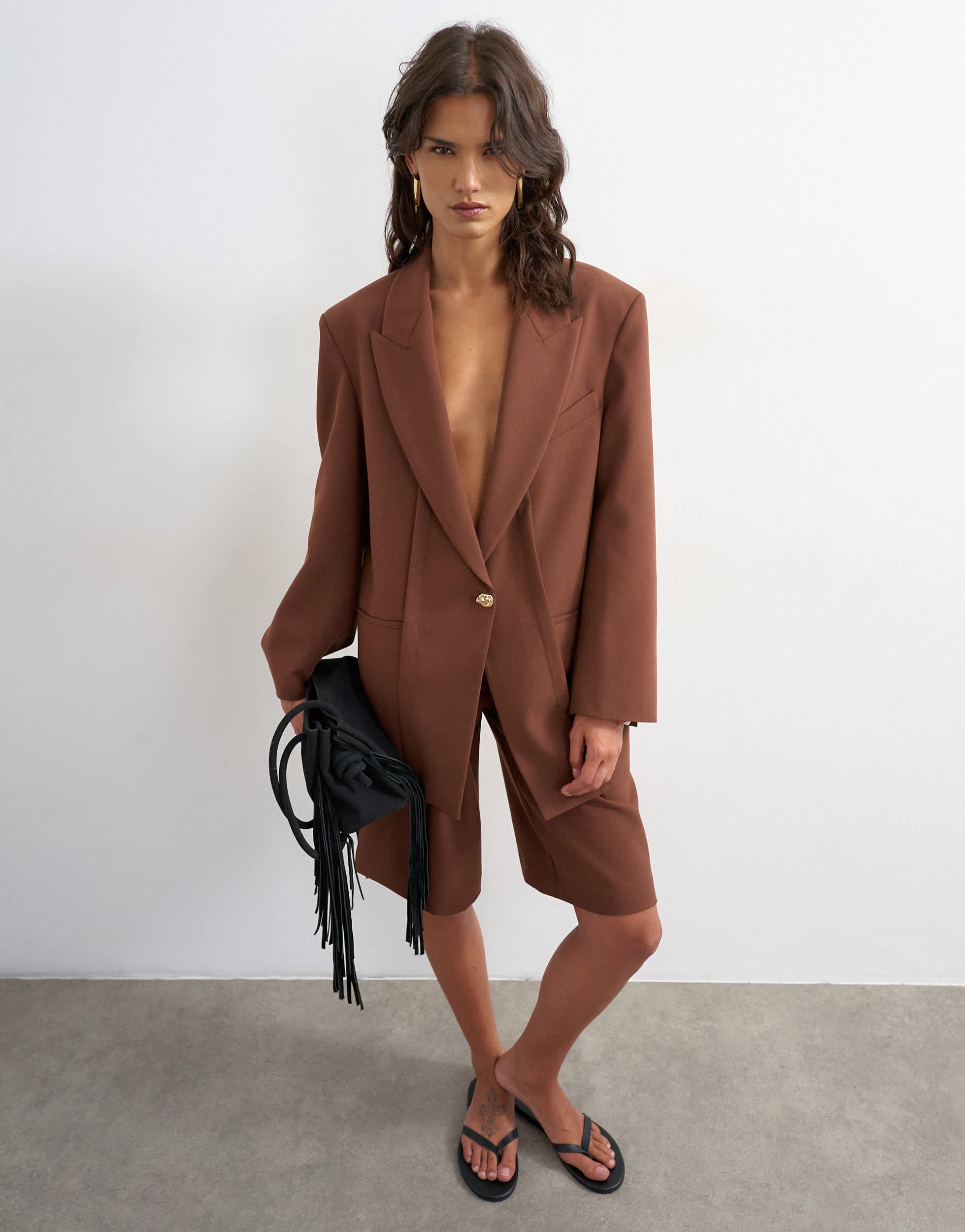 Topshop co ord oversized slouchy panel blazer in brown