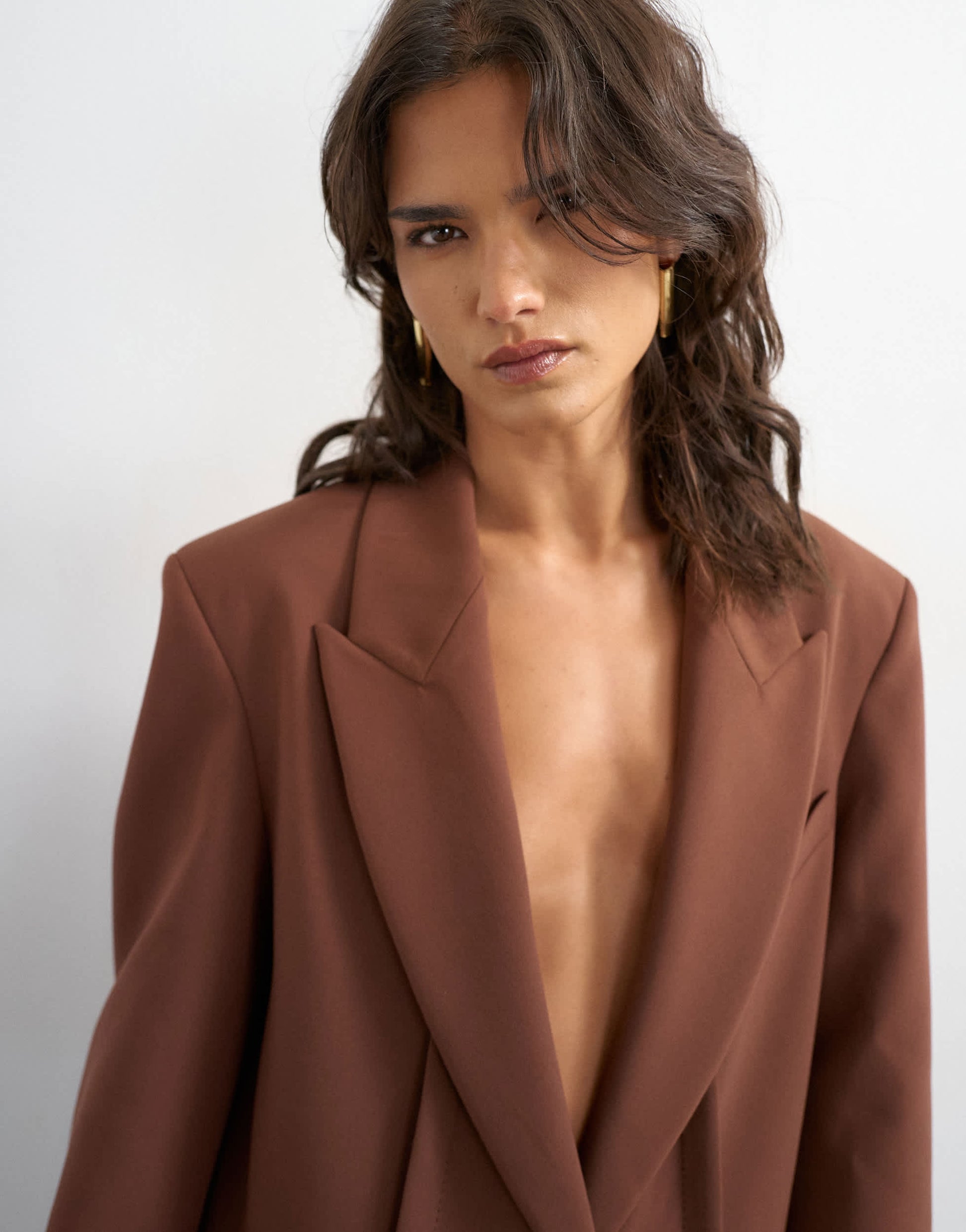 Topshop co ord oversized slouchy panel blazer in brown