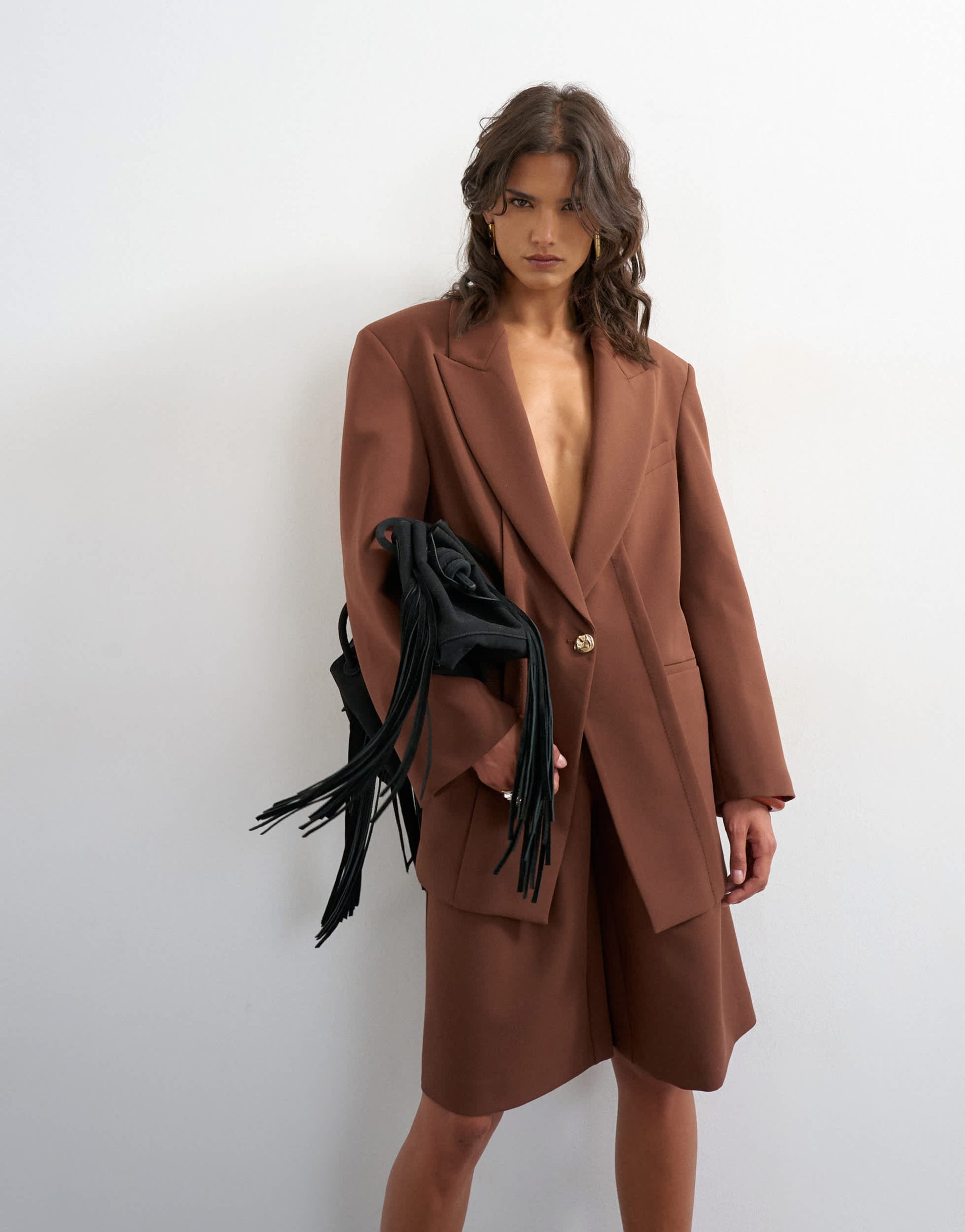 Topshop co ord oversized slouchy panel blazer in brown