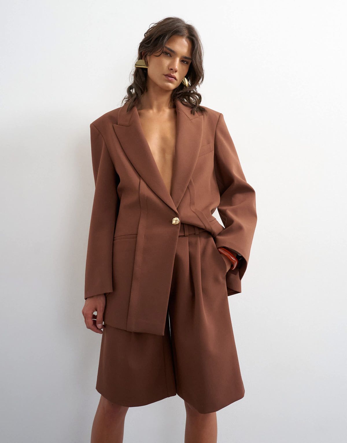 Topshop co ord longline short in brown