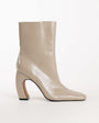 Topshop Karter curved heel ankle boot in mink stretch faux leather
