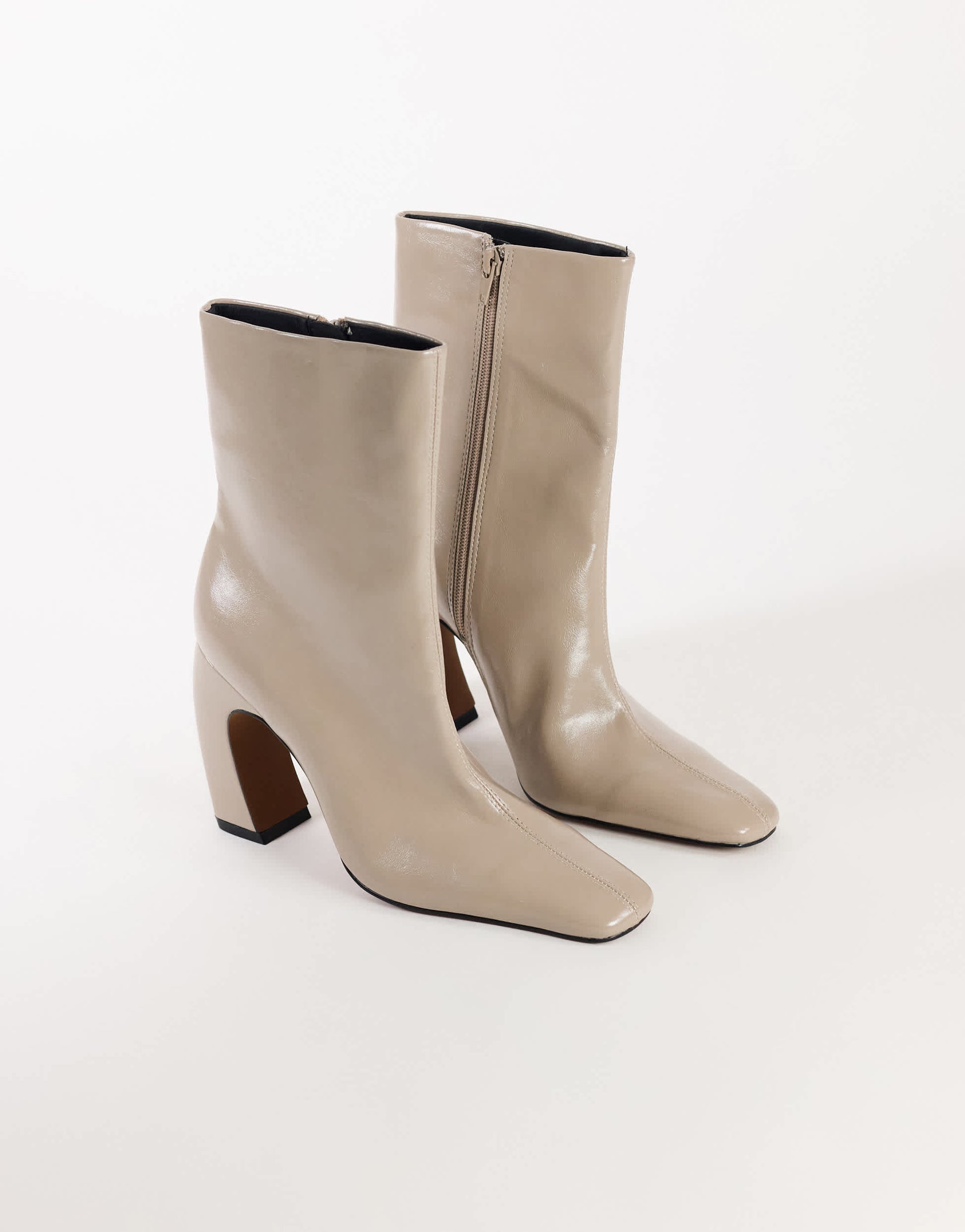 Topshop Karter curved heel ankle boot in mink stretch faux leather