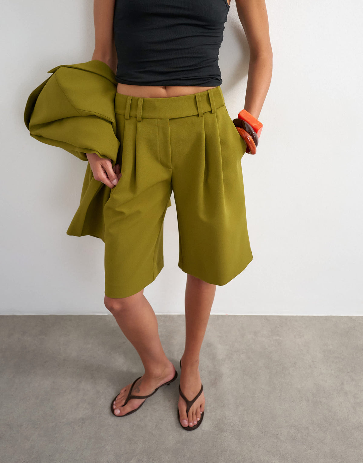 Topshop co ord longline short in olive