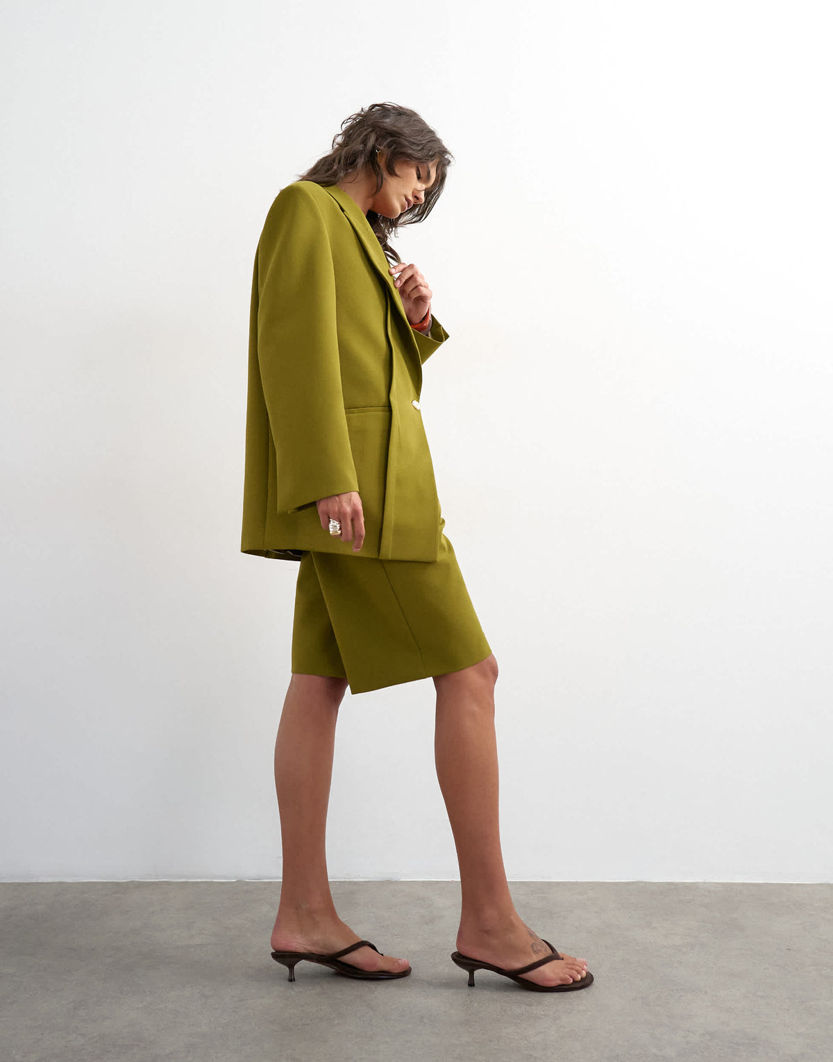 Topshop co ord longline short in olive