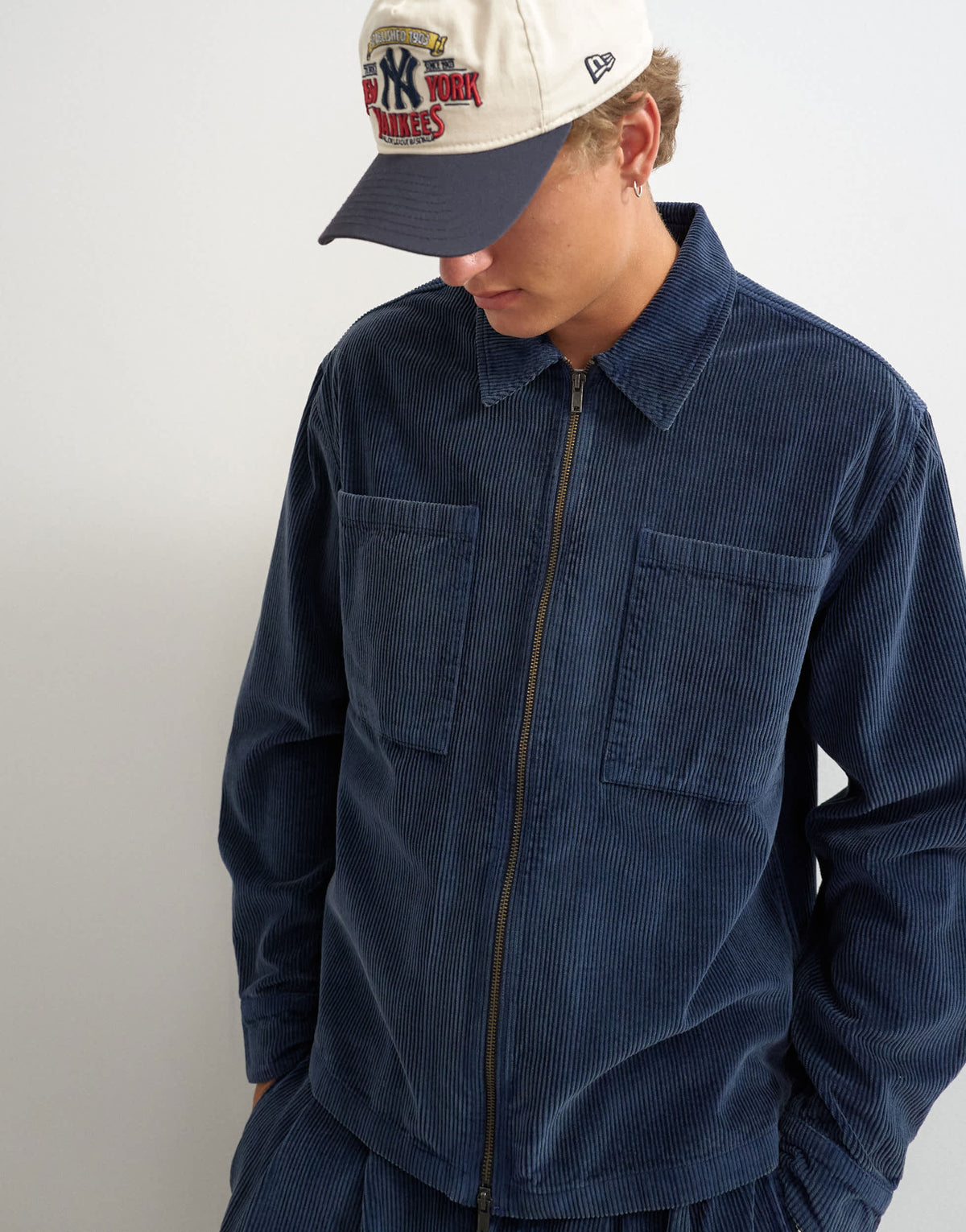Topman relaxed fit crop washed cord overshirt in washed blue