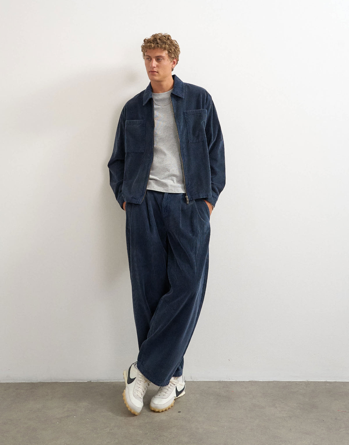 Topman relaxed fit crop washed cord overshirt in washed blue