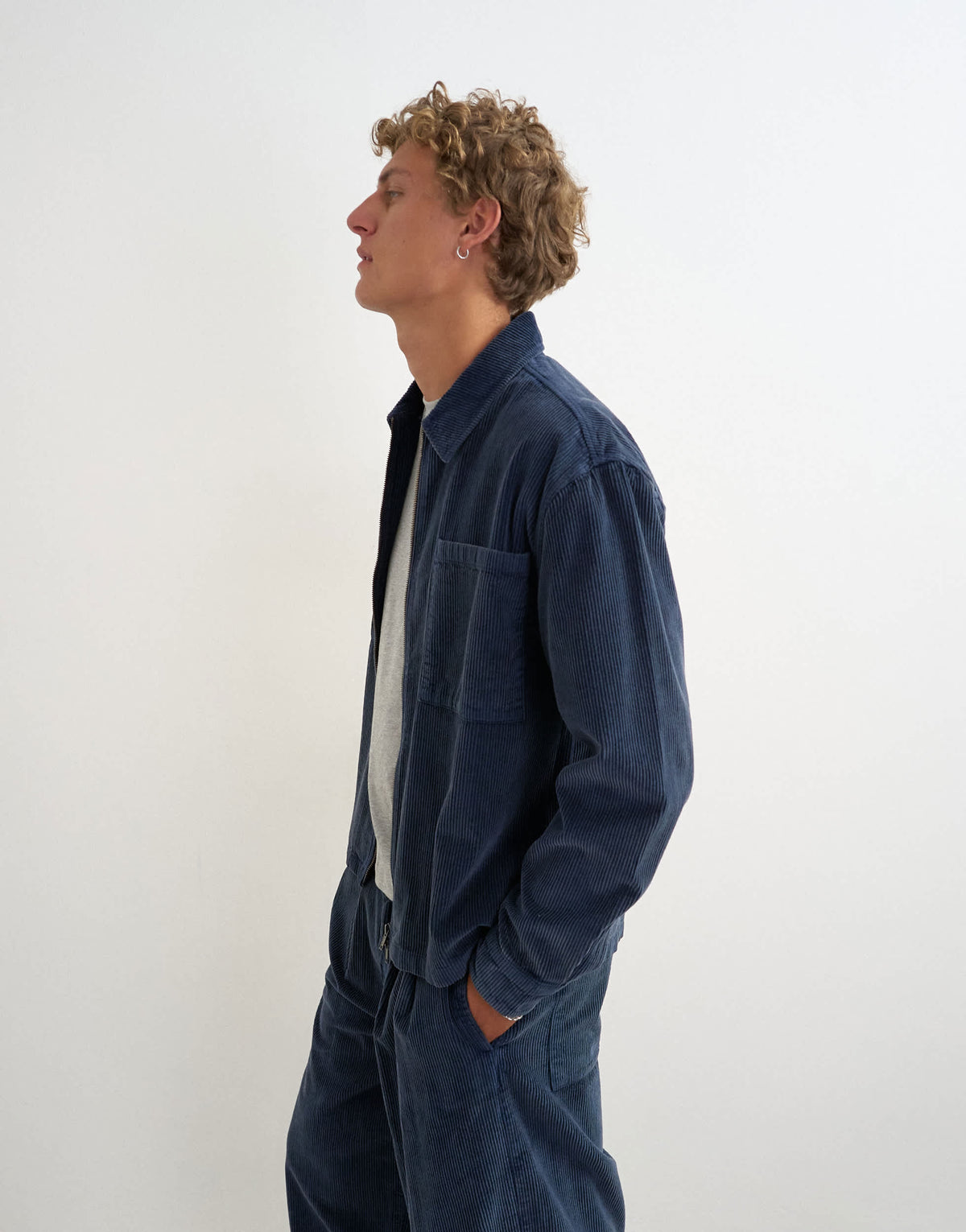 Topman relaxed fit crop washed cord overshirt in washed blue