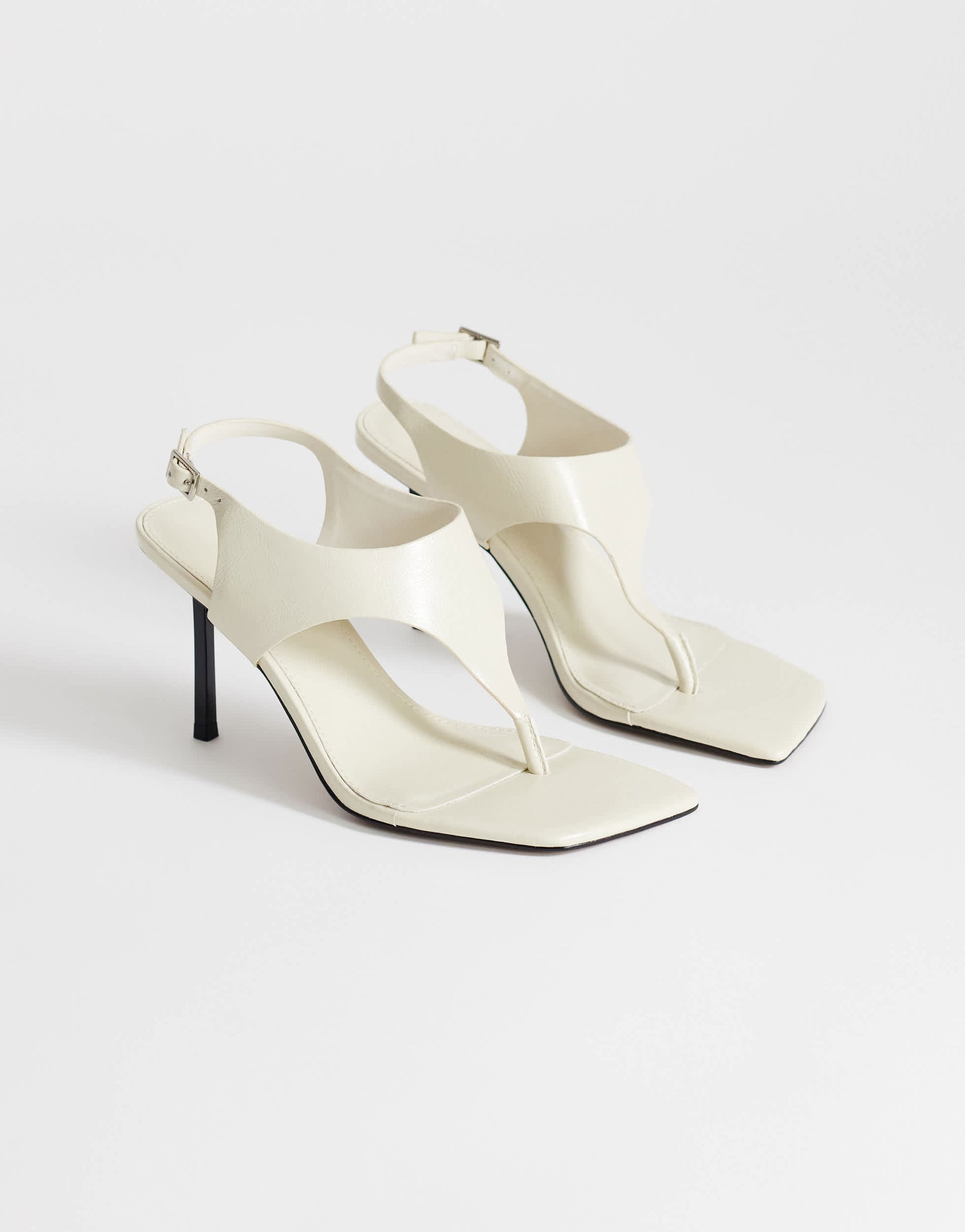 Topshop Sandy toe thong high heeled sandal in off white