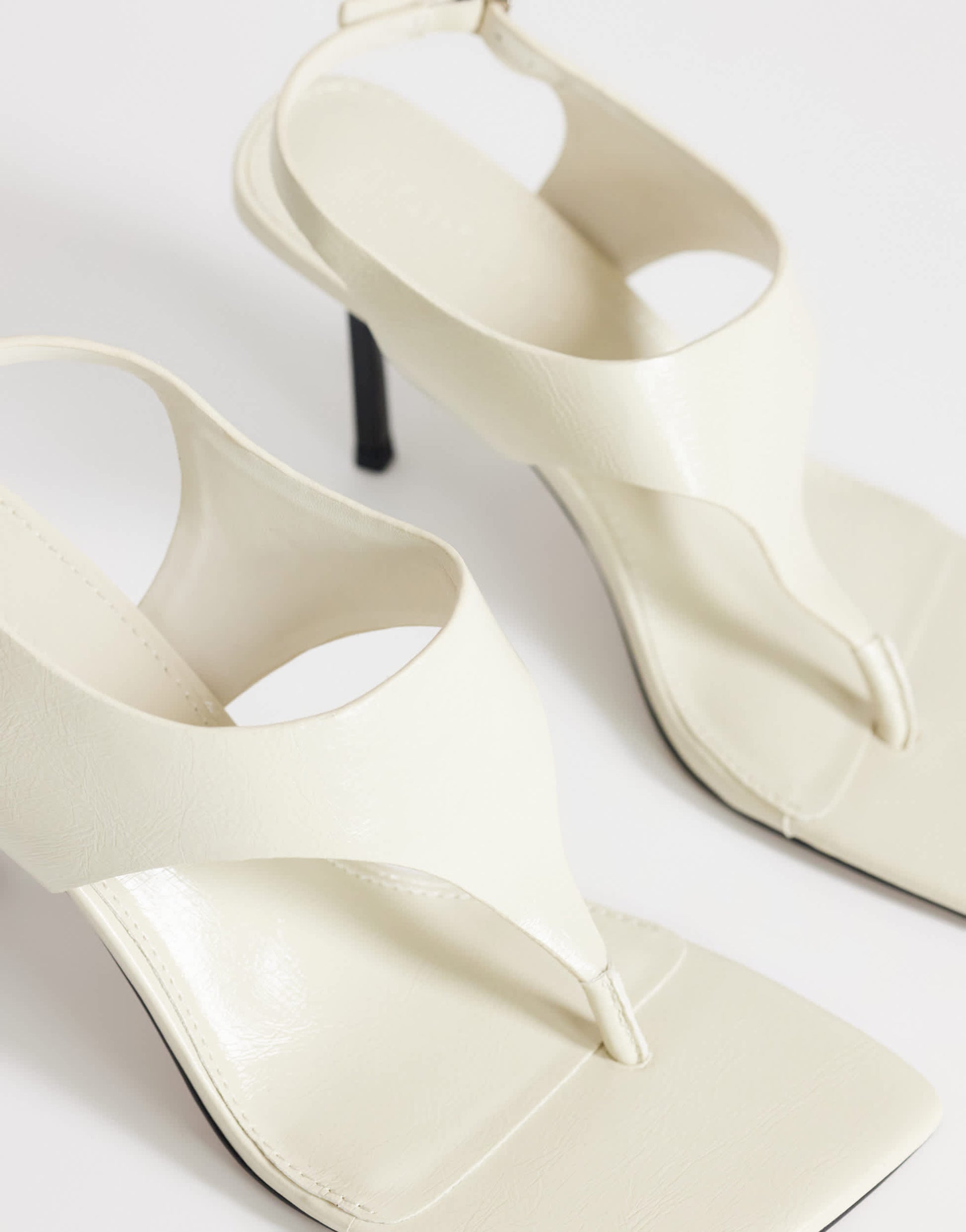 Topshop Sandy toe thong high heeled sandal in off white