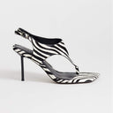 Topshop Sandy hair on real leather toe thong high heeled sandal in black and white zebra