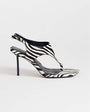 Topshop Sandy hair on real leather toe thong high heeled sandal in black and white zebra