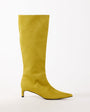 Topshop Troy kitten heel knee high boot in olive faux suede
