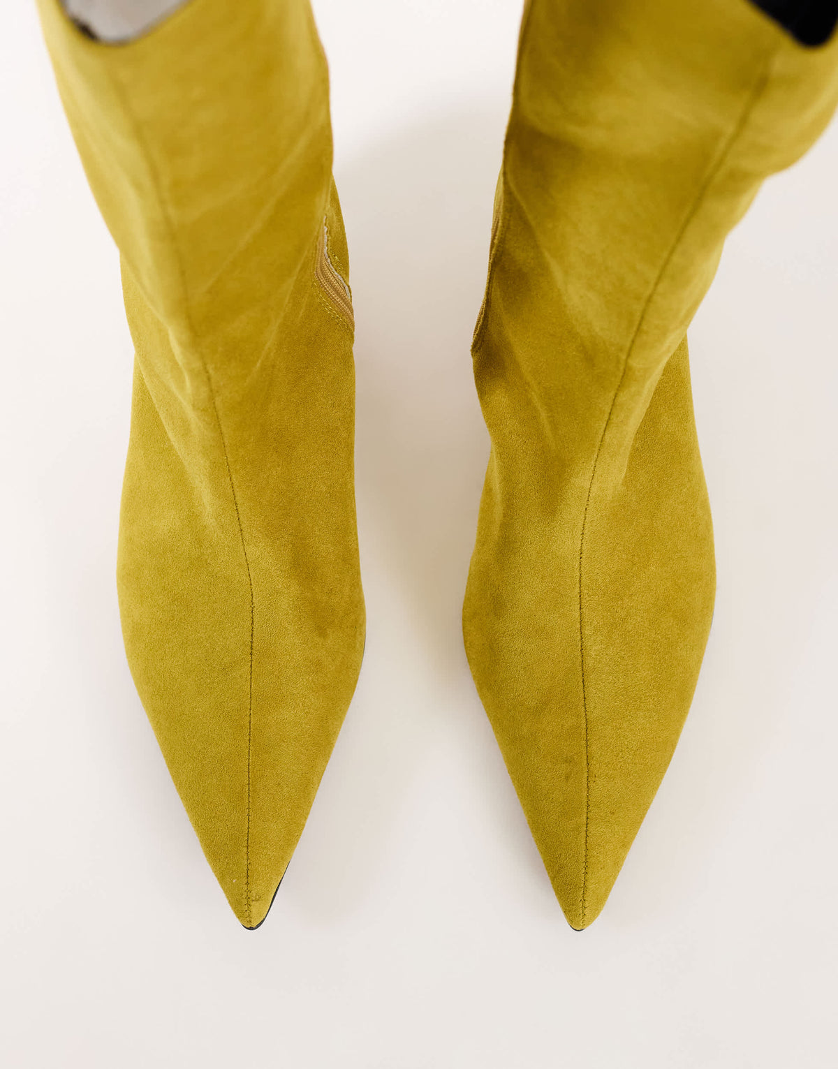 Topshop Troy kitten heel knee high boot in olive faux suede