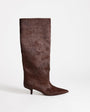 Topshop Tina hair on real leather kitten heel knee boot in chestnut