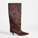 Topshop Tina hair on real leather kitten heel knee boot in chestnut