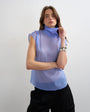 Topshop high neck grown on shoulder sheer organza top in cornflour blue