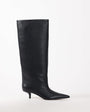 Topshop Tina real leather kitten heel knee boot in black
