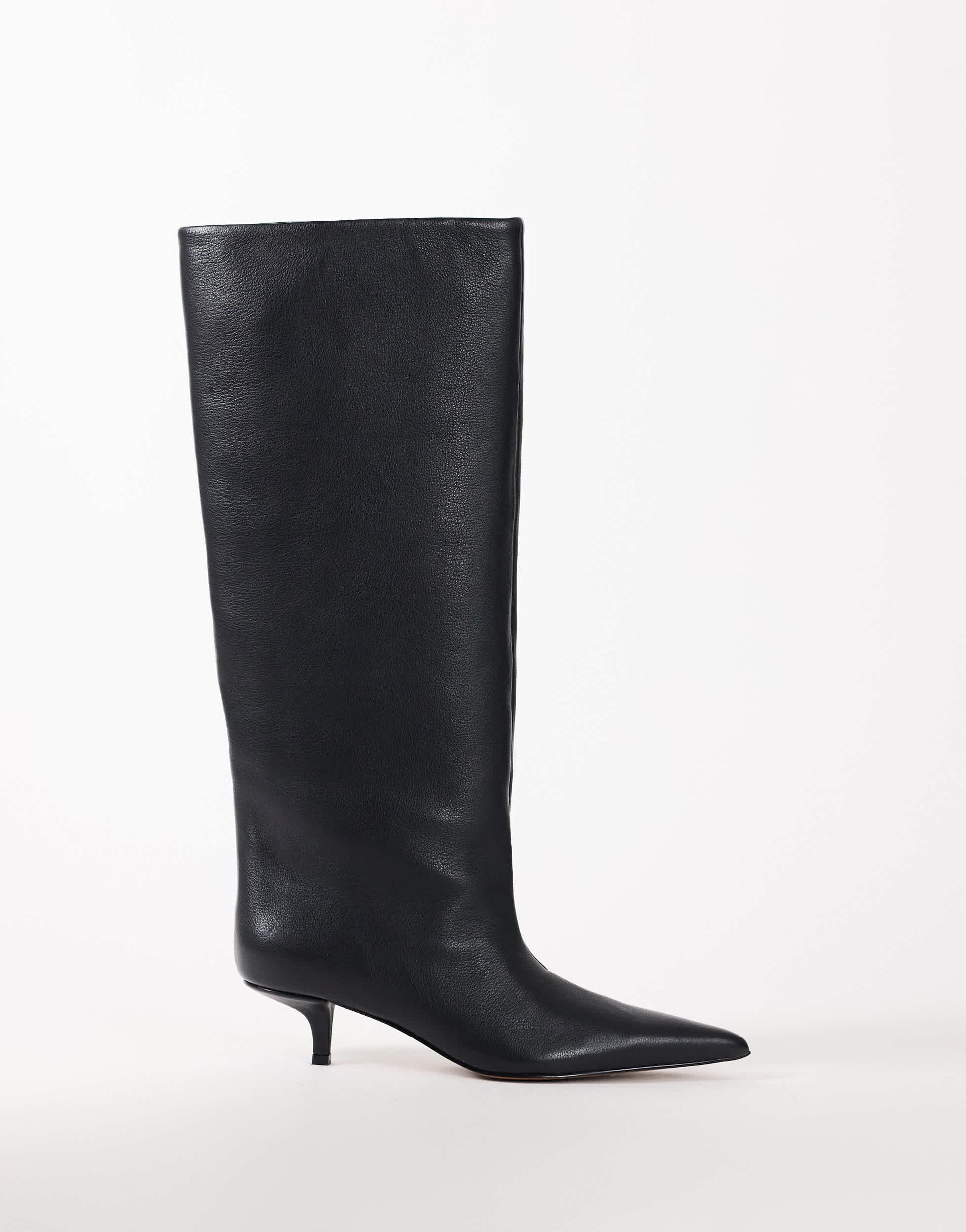 Topshop Tina real leather kitten heel knee boot in black