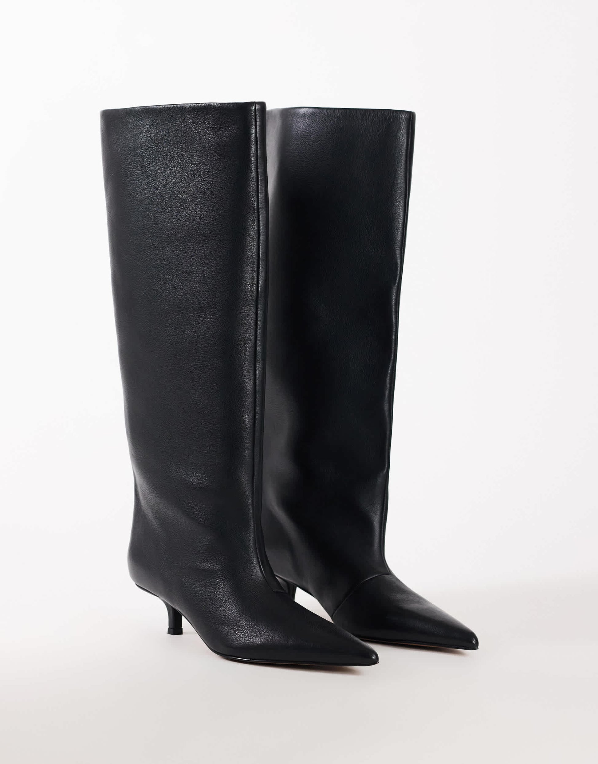 Topshop Tina real leather kitten heel knee boot in black