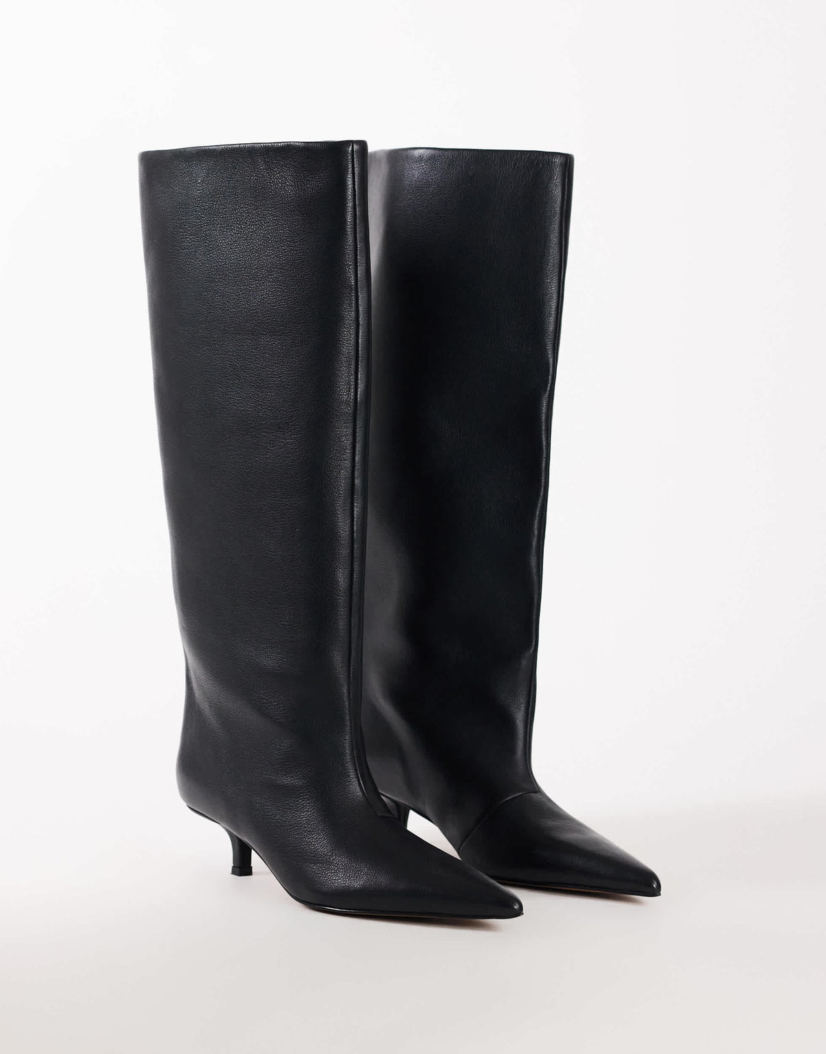 Topshop Tina real leather kitten heel knee boot in black
