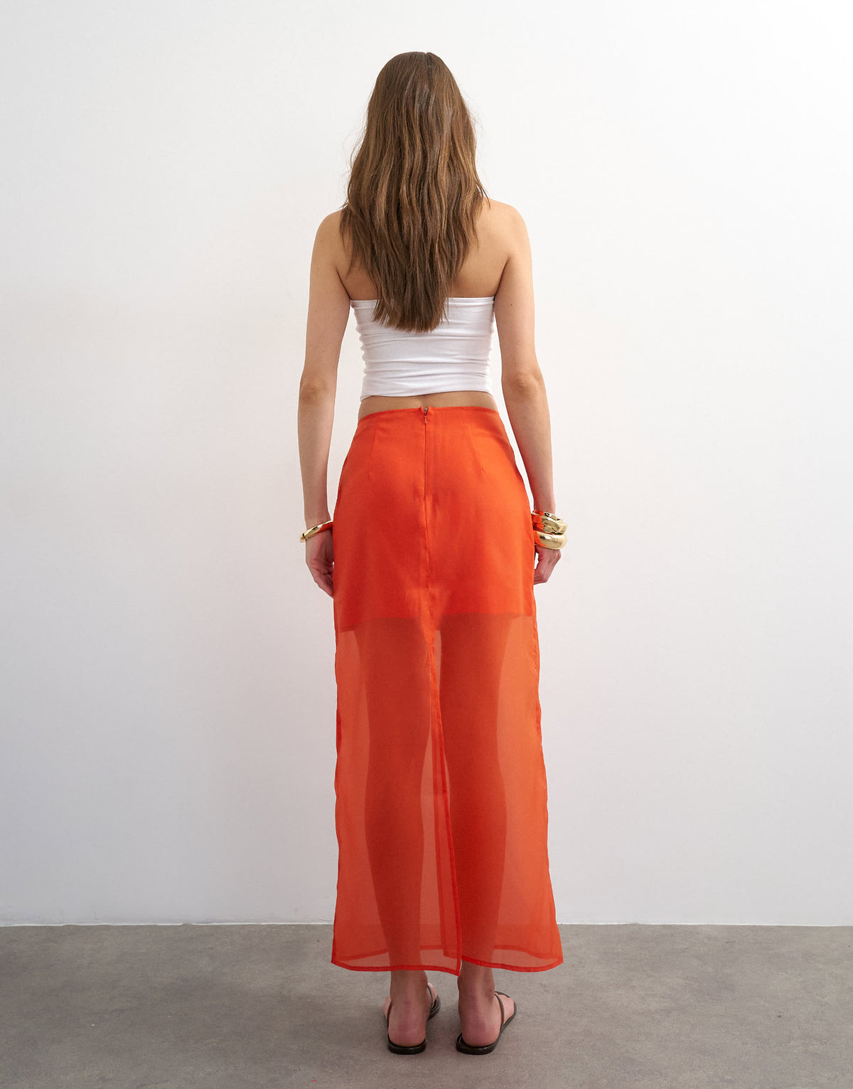 Topshop sheer organza maxi skirt in fiery orange
