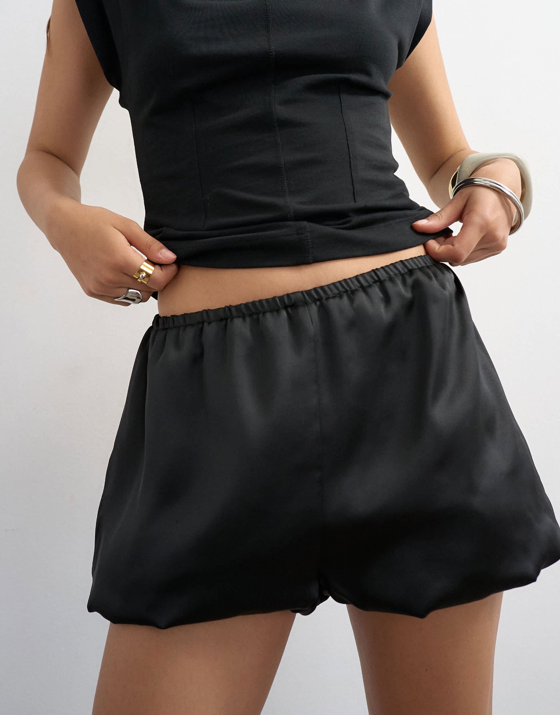 Topshop satin bubble short in black