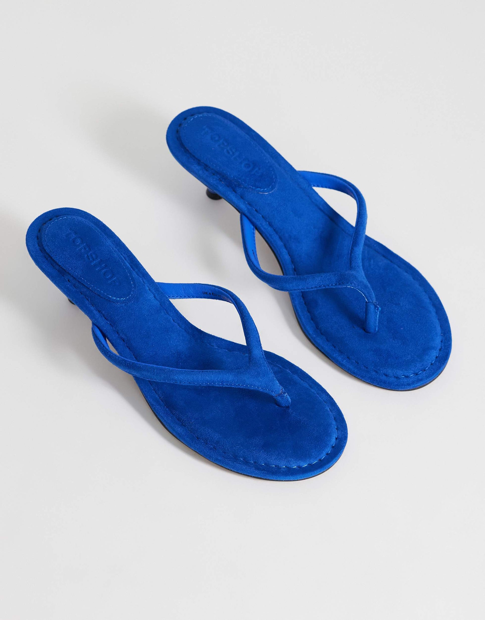 Topshop Axel toe thong mid heel sandal in cobalt blue