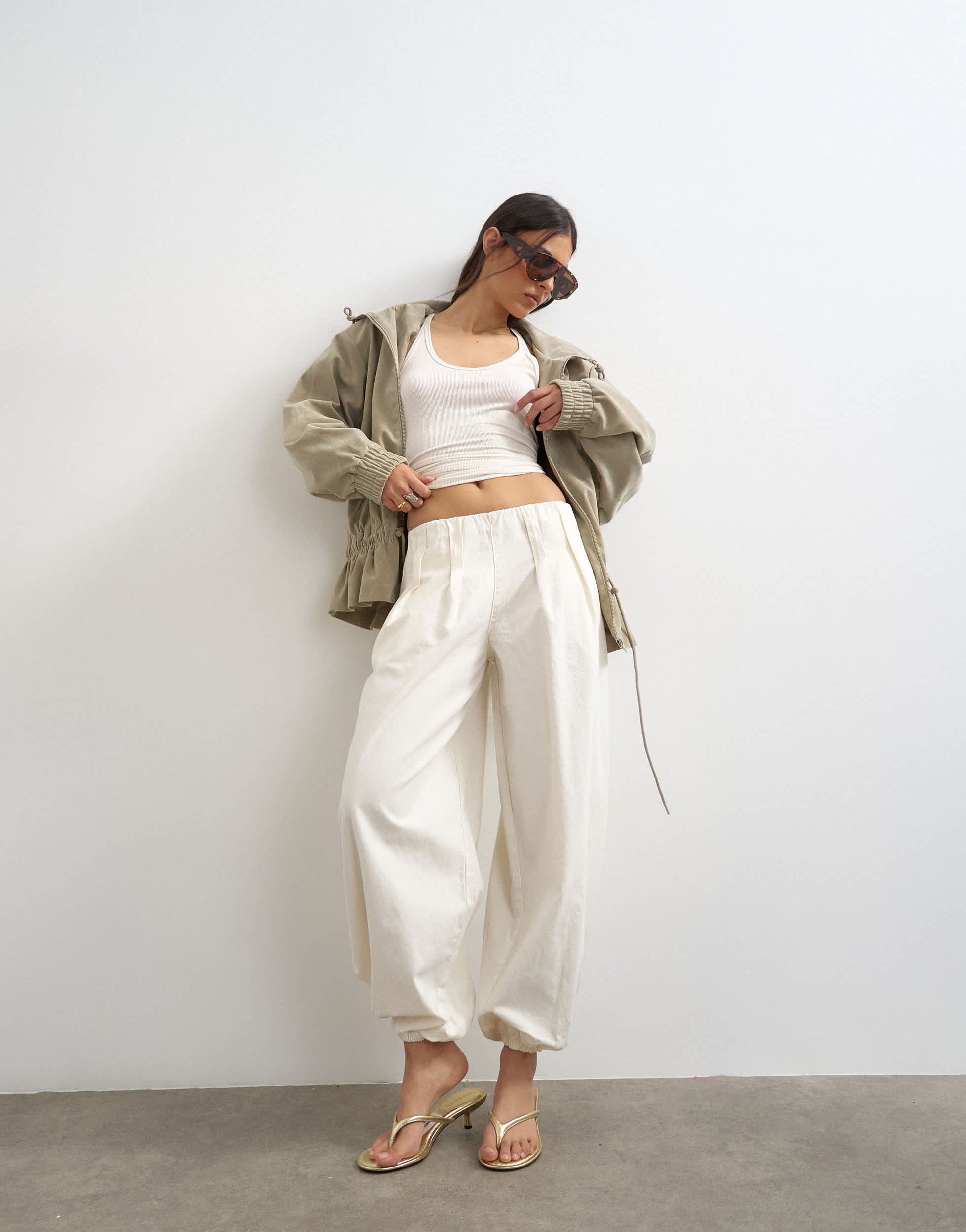 Topshop poplin balloon trouser in white