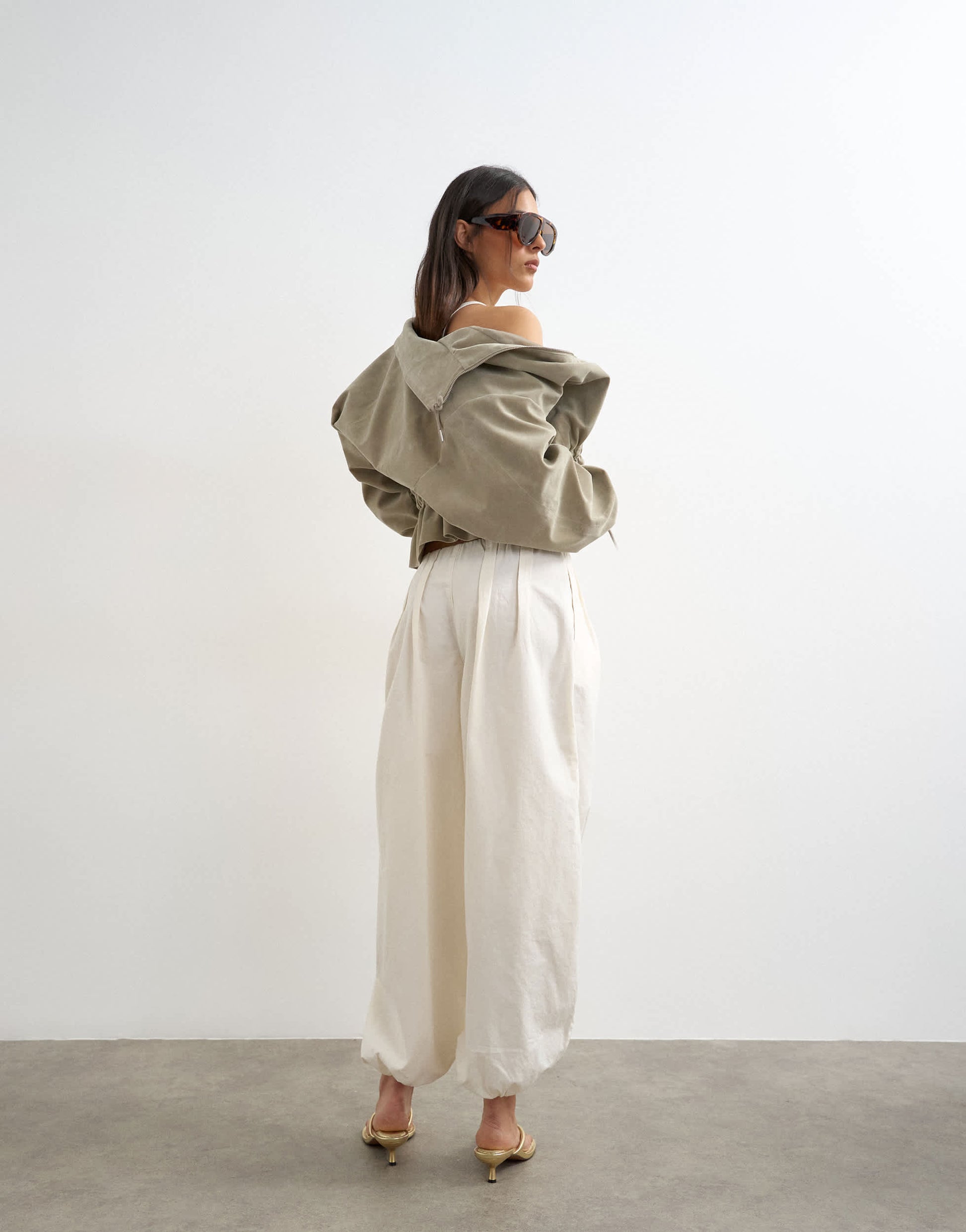 Topshop poplin balloon trouser in white