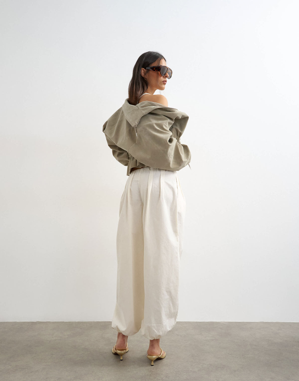 Topshop poplin balloon trouser in white