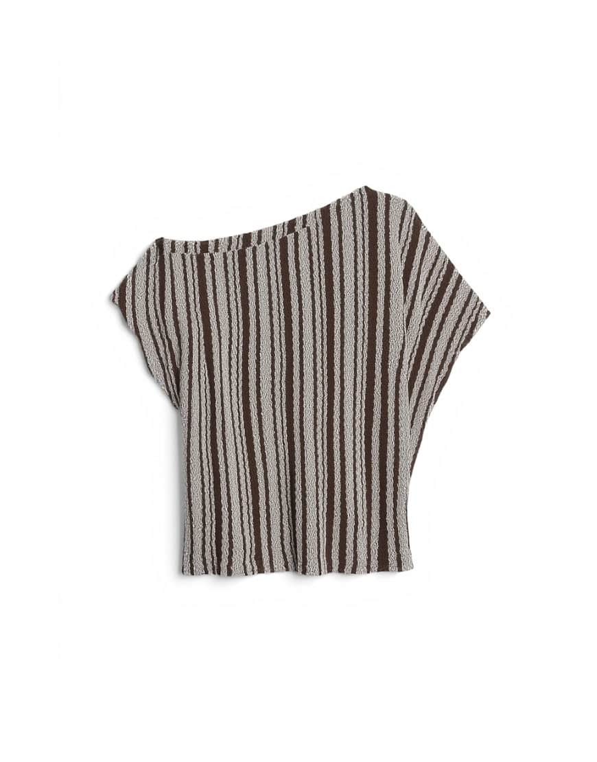 Topshop stripe fallen shoulder textured top in grey