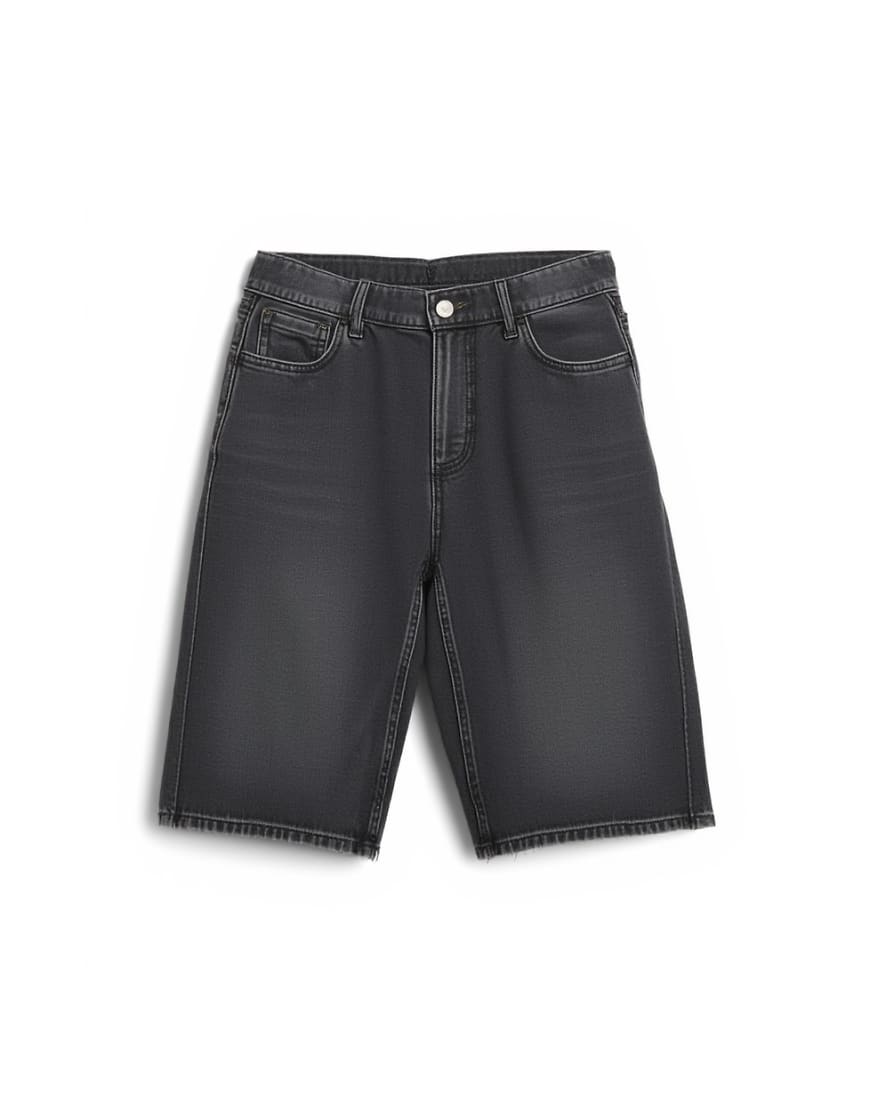 Topman rigid baggy denim short in washed black