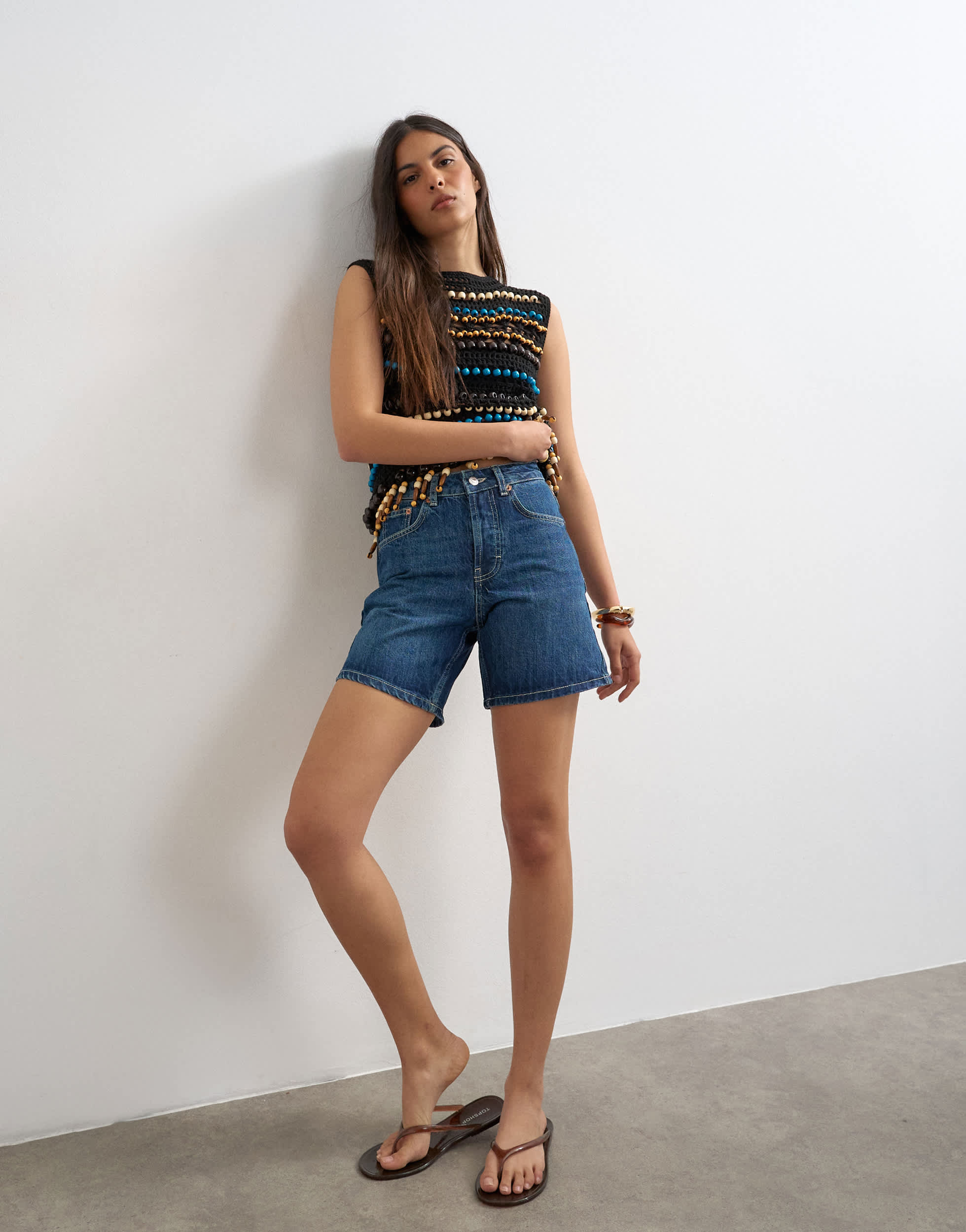 Topshop denim Editor short in rich blue