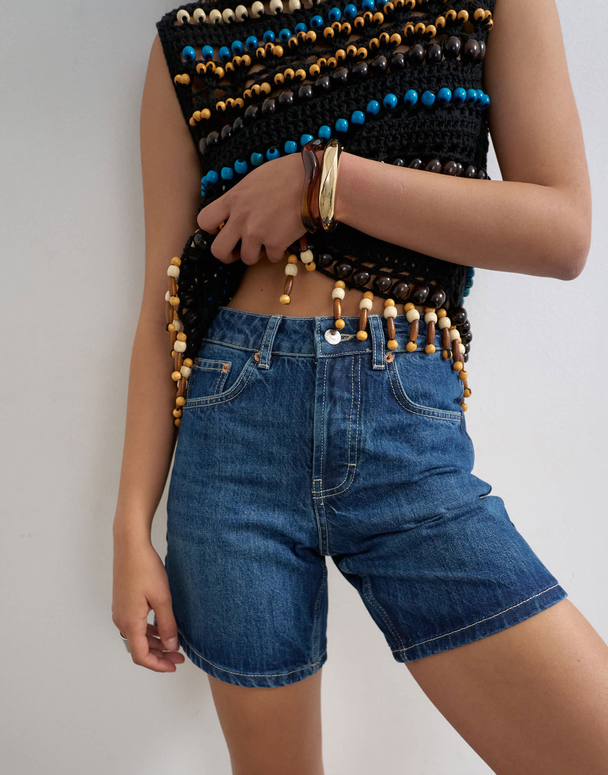 Topshop denim Editor short in rich blue