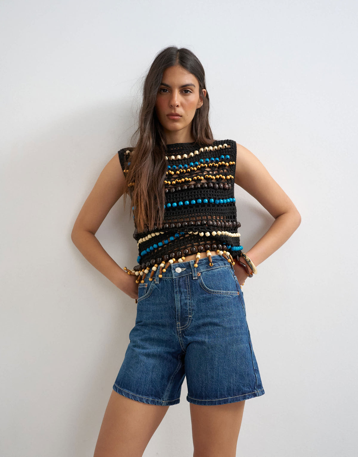 Topshop denim Editor short in rich blue