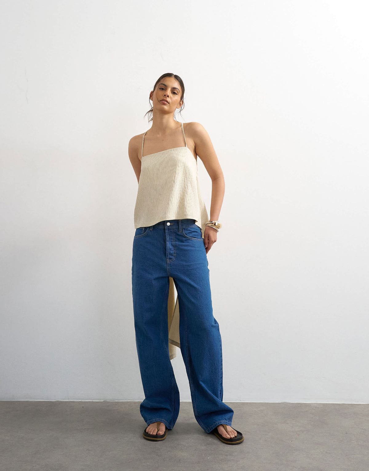 Topshop square neck cami with drape back detail in ecru