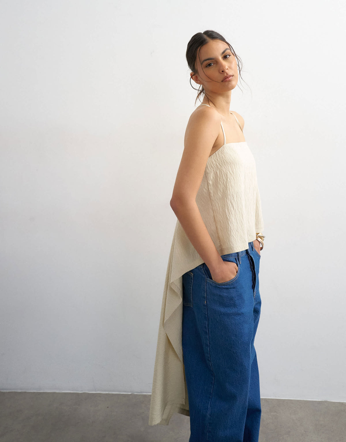 Topshop square neck cami with drape back detail in ecru